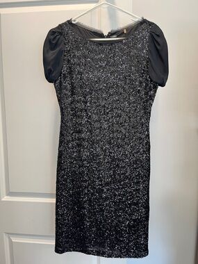 LIKE NEW Black Sequin Puff-Sleeve Cocktail Dress